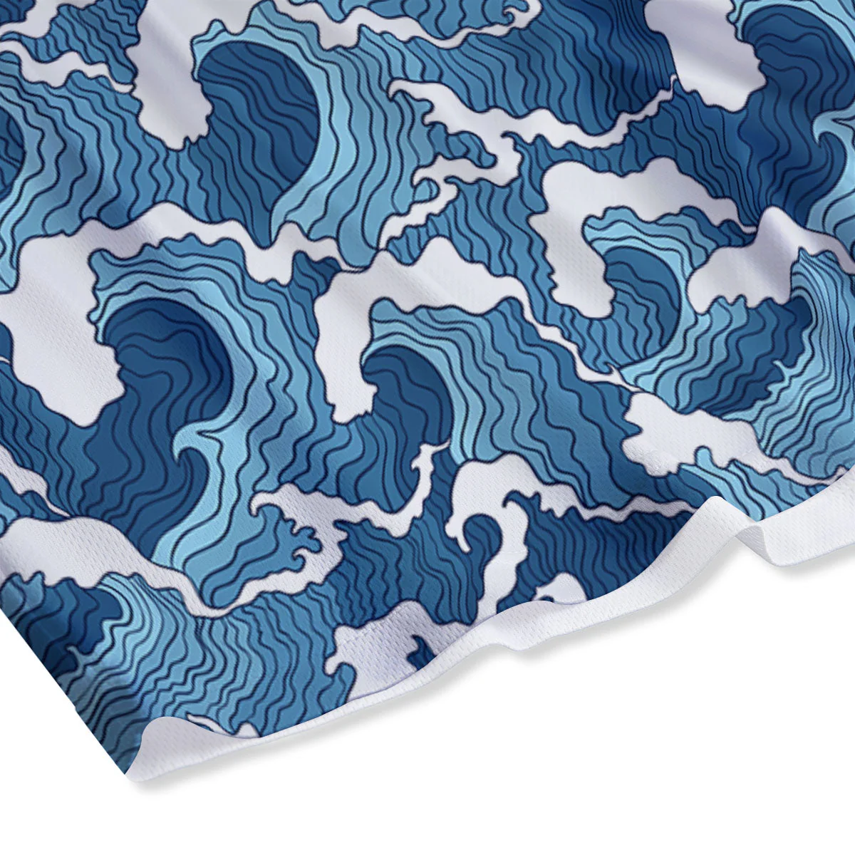 Ocean Wave Japanese Print Pattern Mesh Shorts - Image 4