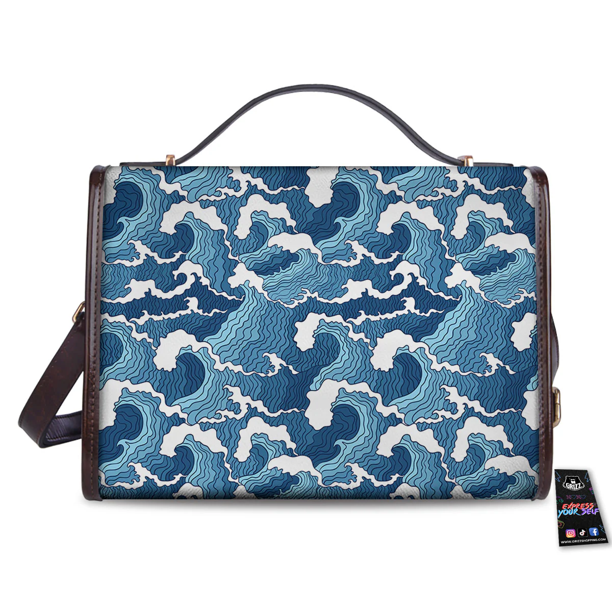 Ocean Wave Japanese Print Pattern Women's Satchel Bag - Image 2