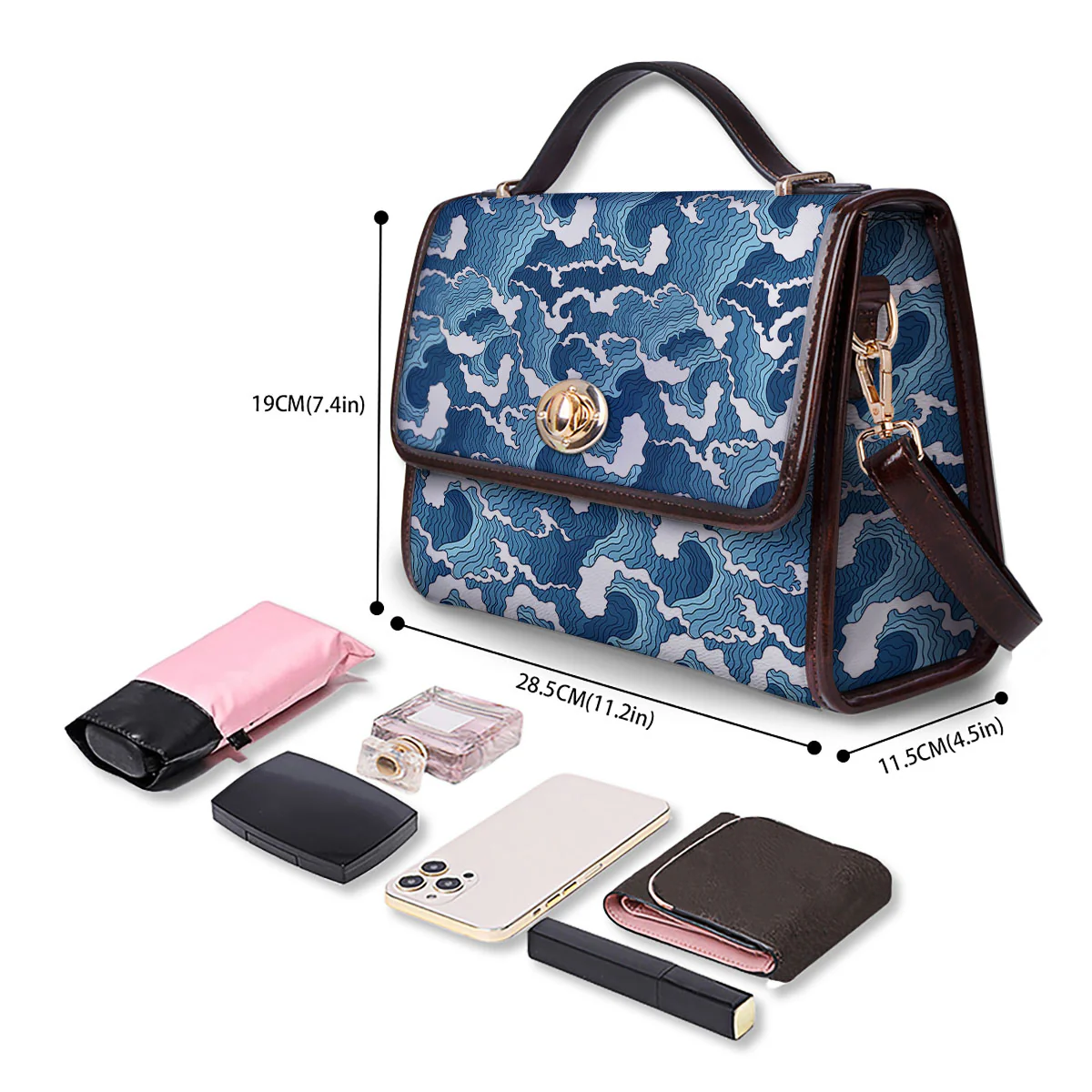 Ocean Wave Japanese Print Pattern Women's Satchel Bag - Image 4