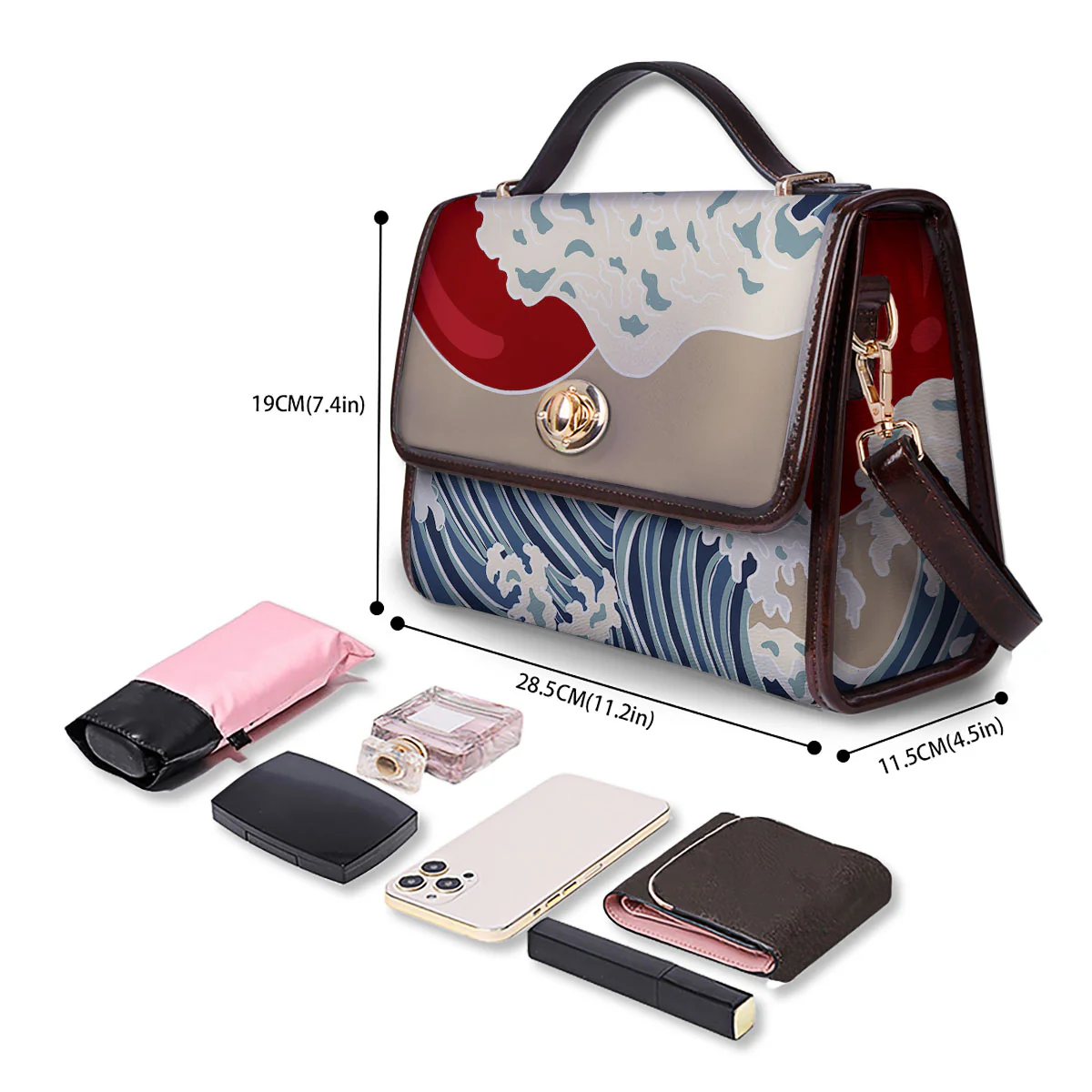 Ocean Wave Japanese Print Women's Satchel Bag - Image 4