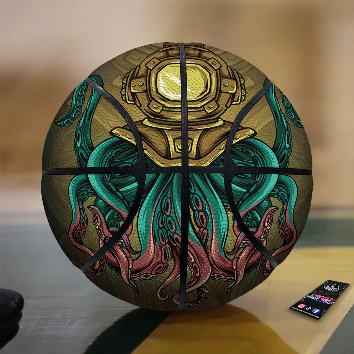 Octopus And Diving Helmet Print Basketball