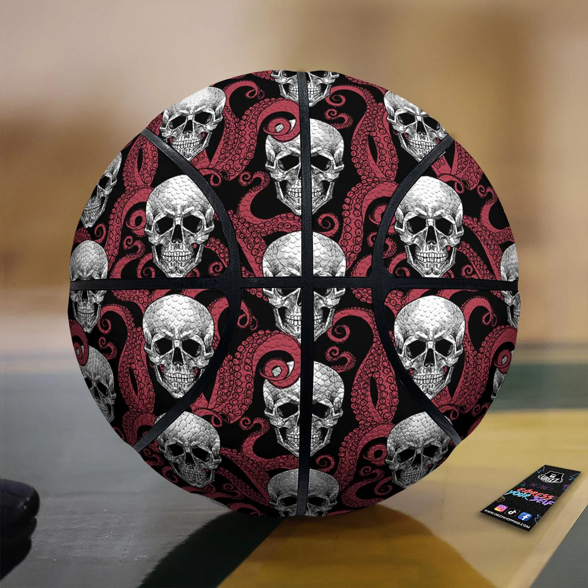 Octopus Skull Red Print Pattern Basketball