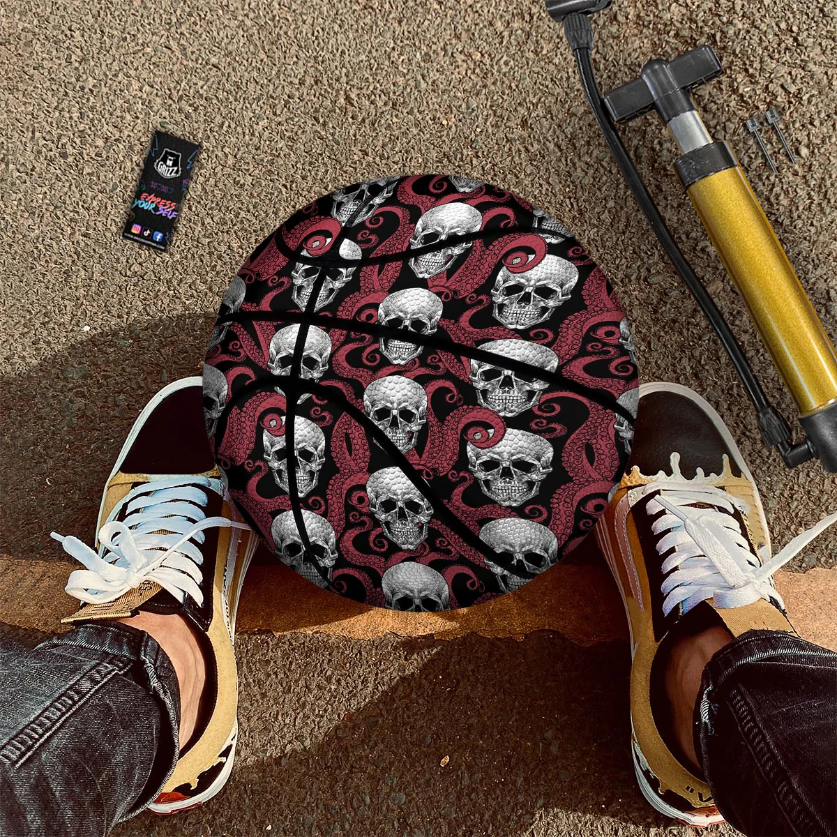 Octopus Skull Red Print Pattern Basketball - Image 2