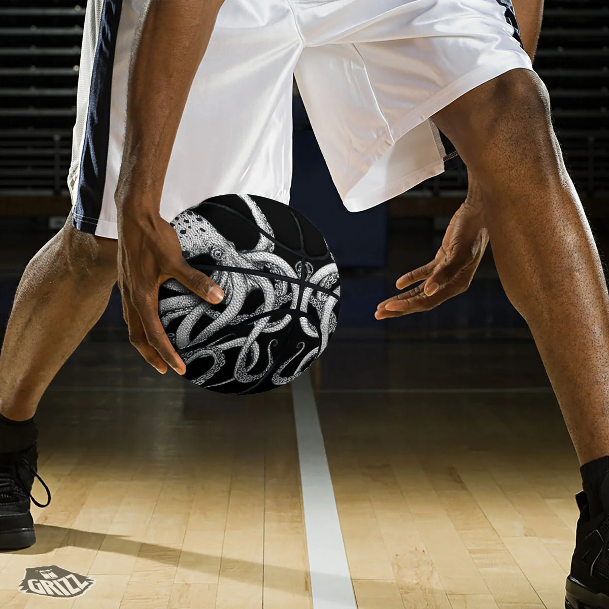 Octopus Tentacles White And Black Print Basketball - Image 3