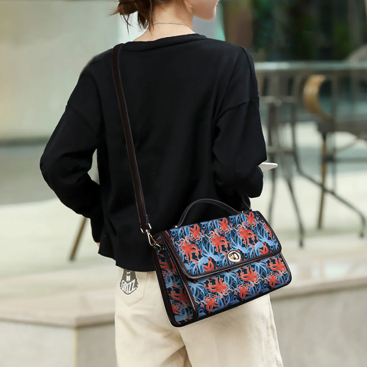 Octopus Watercolor Print Pattern Women's Satchel Bag - Image 3