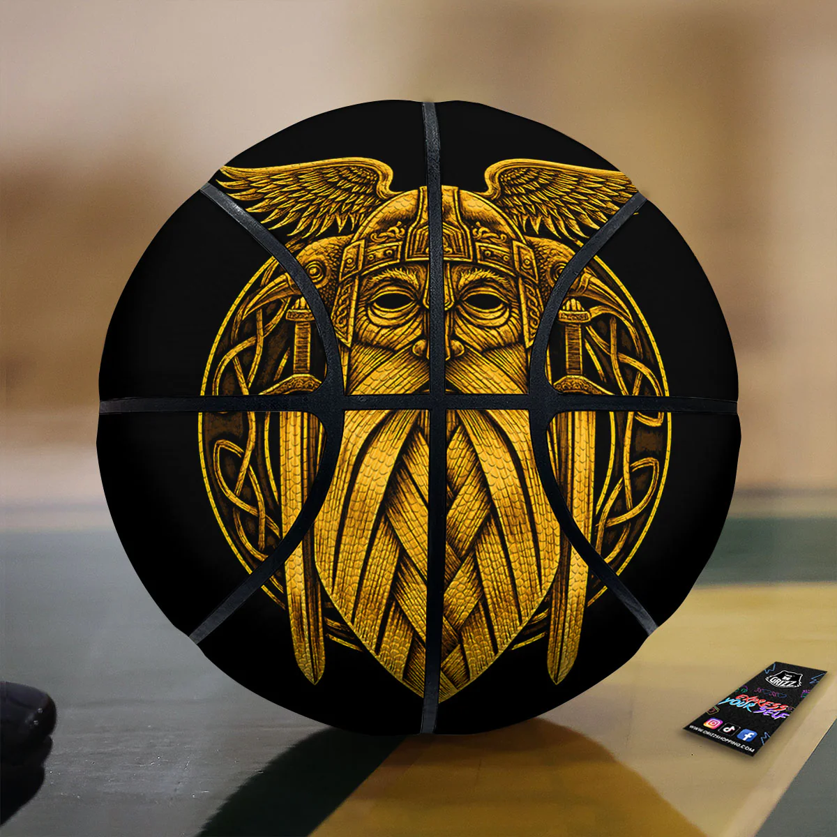 Odin God And Crow Gold Viking Print Basketball