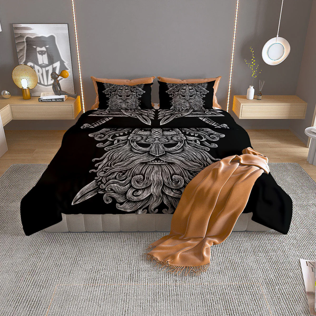 Odin With Wolfs White And Black Print Duvet Cover Bedding Set