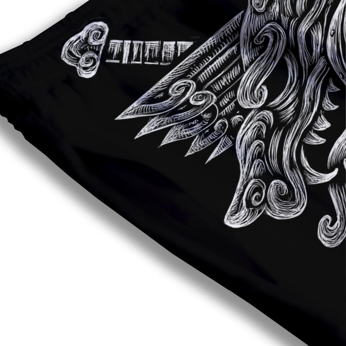 Odin With Wolfs White And Black Print Mesh Shorts - Image 3