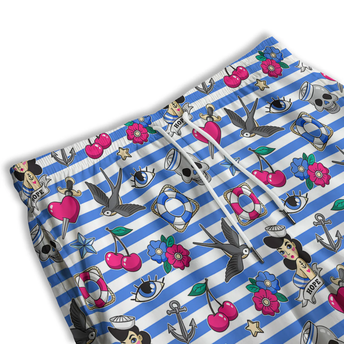 Old School Sailor Striped Print Pattern Men's Athletic Shorts - Image 3