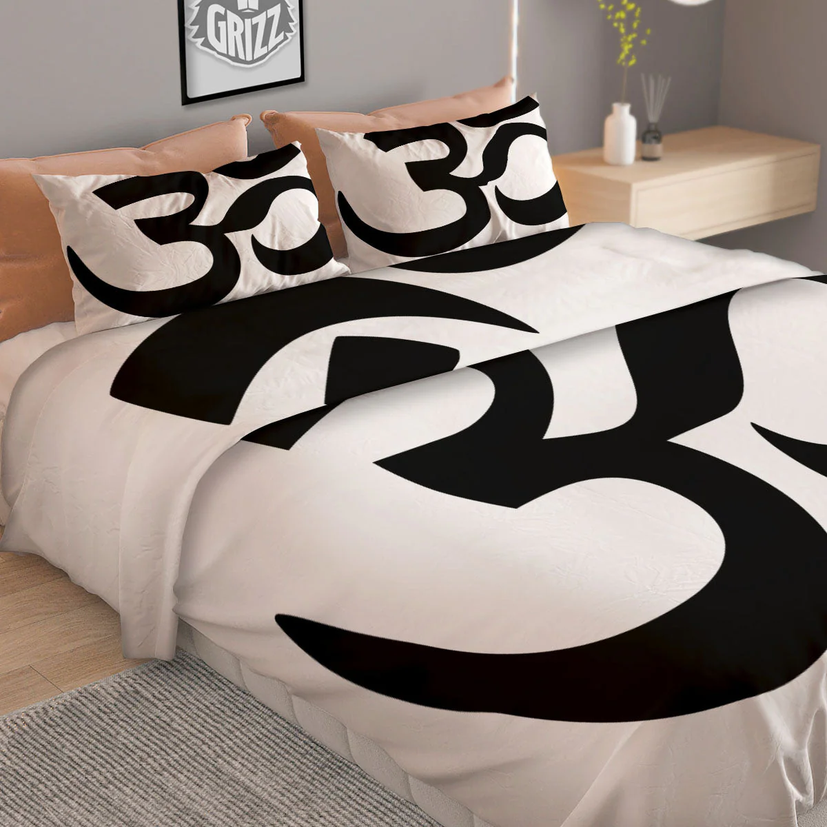 Om White And Black Print Duvet Cover Bedding Set - Image 2