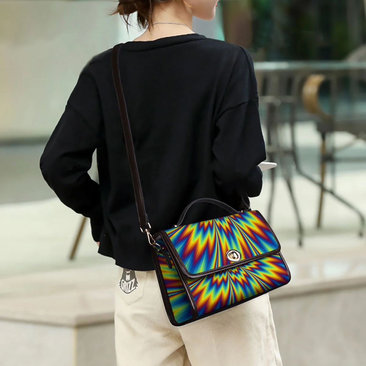 Optical Illusion Neon Psychedelic Women's Satchel Bag - Image 3