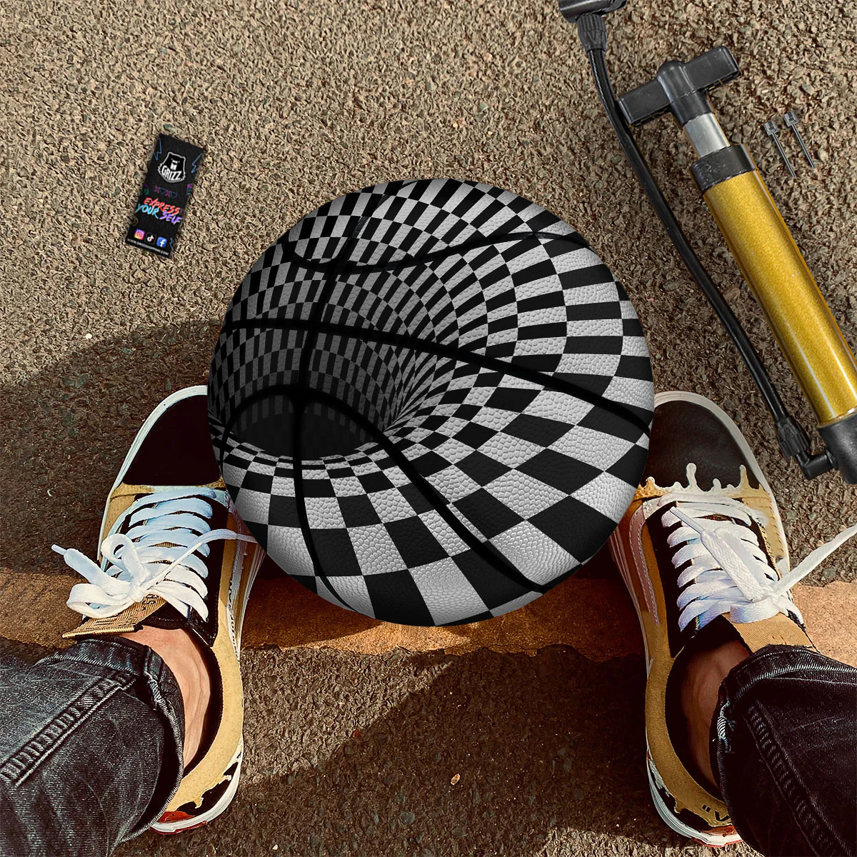 Optical Illusion White And Black Print Basketball - Image 2