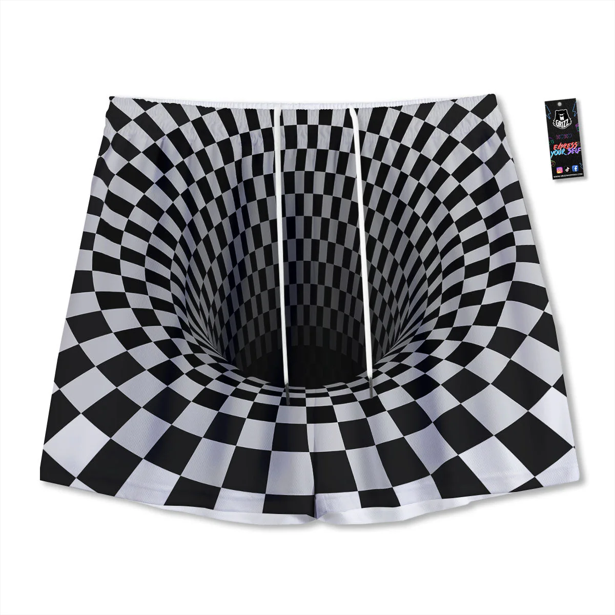 Optical Illusion White And Black Print Mesh Shorts
