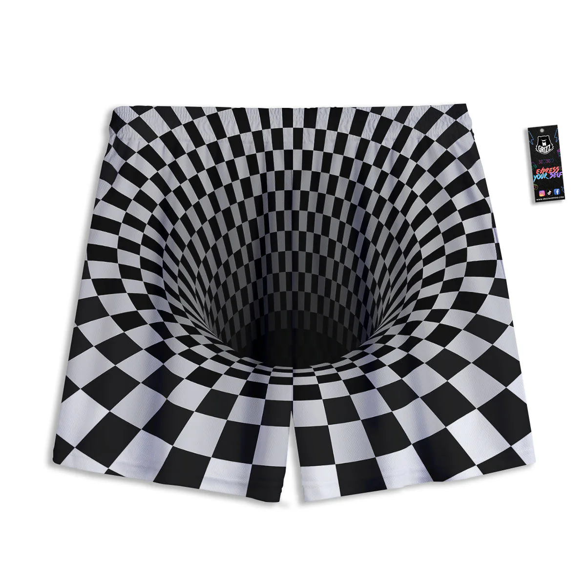 Optical Illusion White And Black Print Mesh Shorts - Image 2