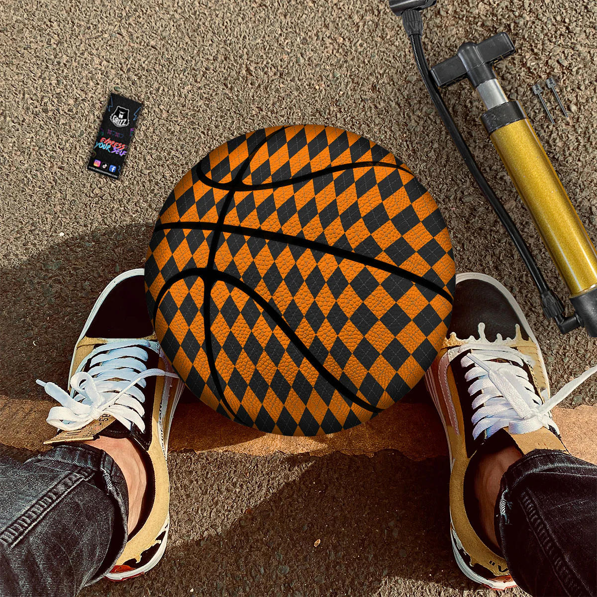 Orange And Black Argyle Print Basketball - Image 2