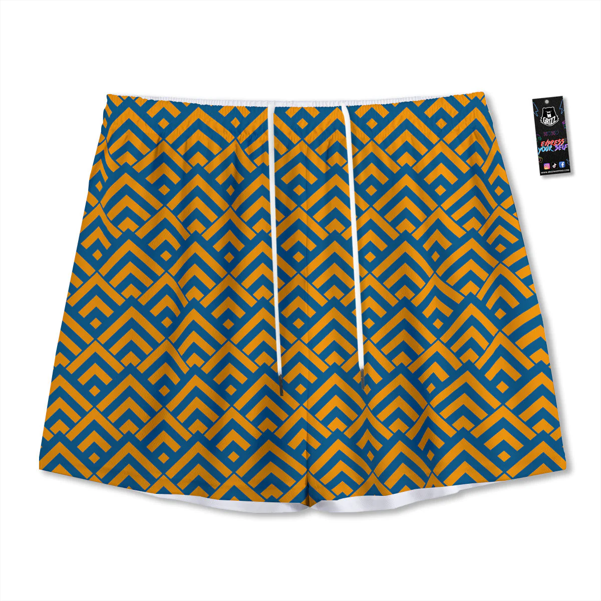 Orange And Blue Chevrons Print Pattern Mesh Shorts