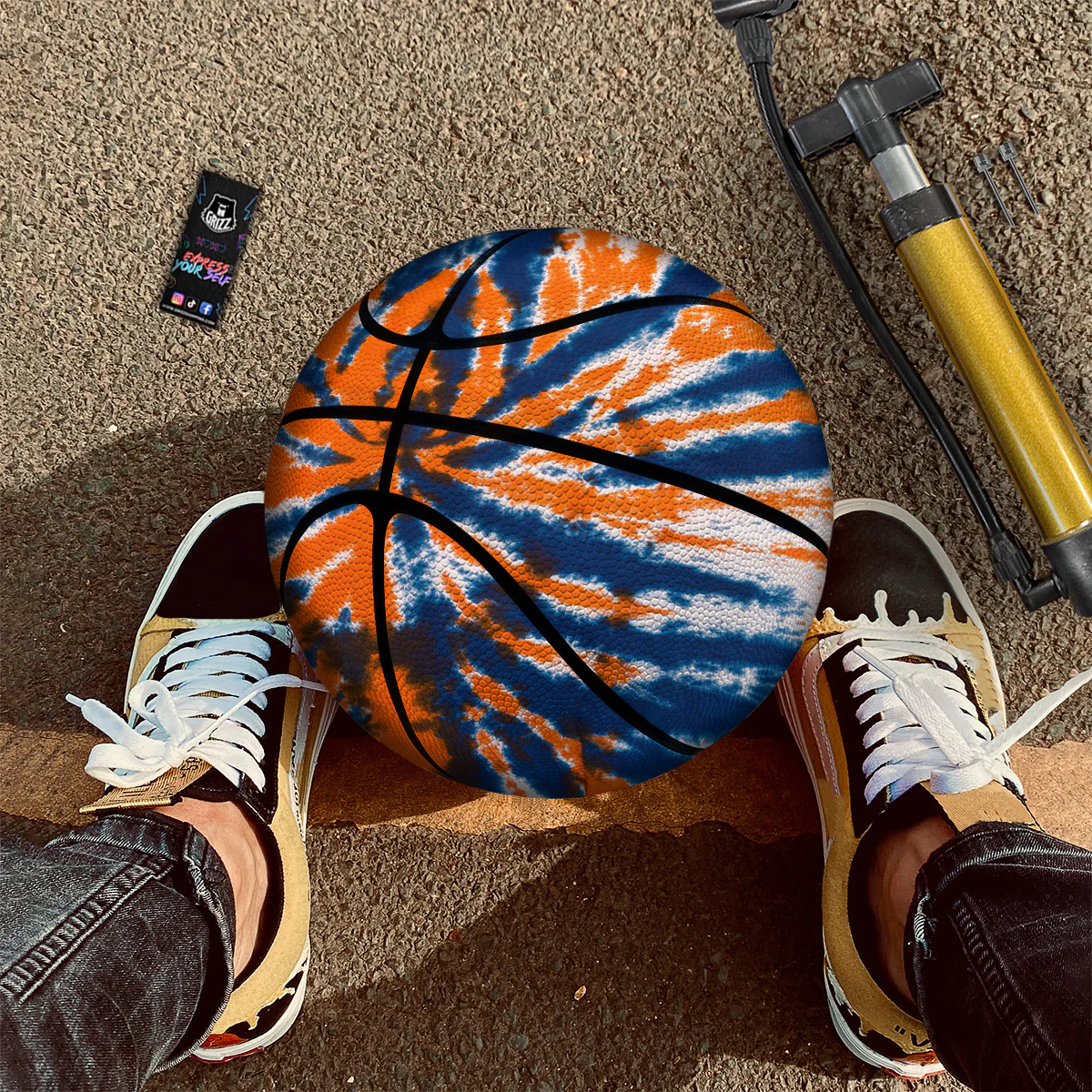 Orange And Blue Tie Dye Spider Print Basketball - Image 2