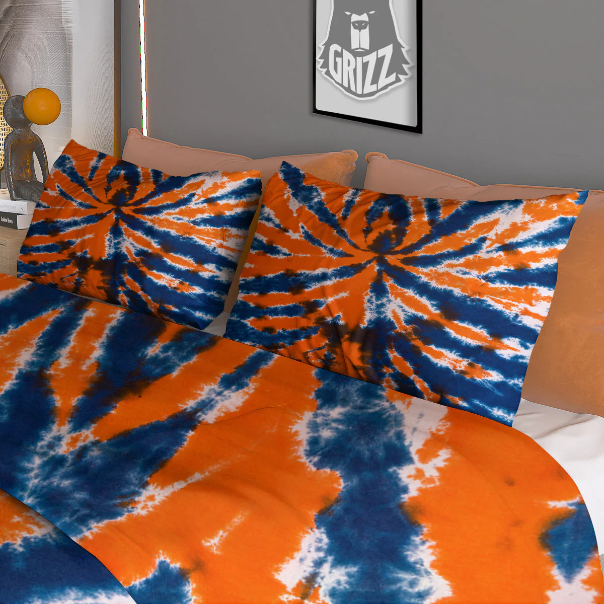 Orange And Blue Tie Dye Spider Print Duvet Cover Bedding Set - Image 3