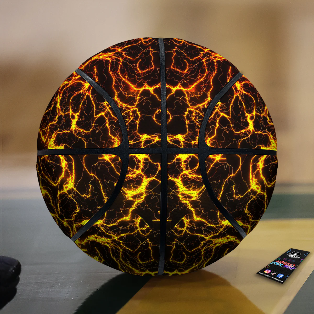 Orange And Gold Lightning Print Basketball