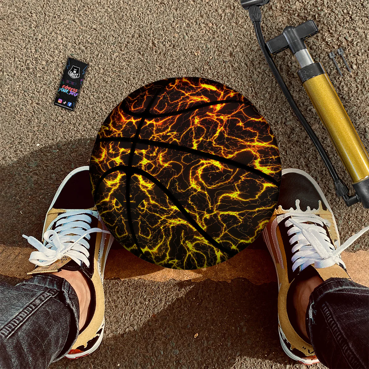 Orange And Gold Lightning Print Basketball - Image 2