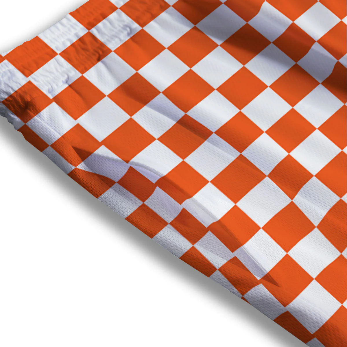 Orange And White Checkered Print Pattern Mesh Shorts - Image 3