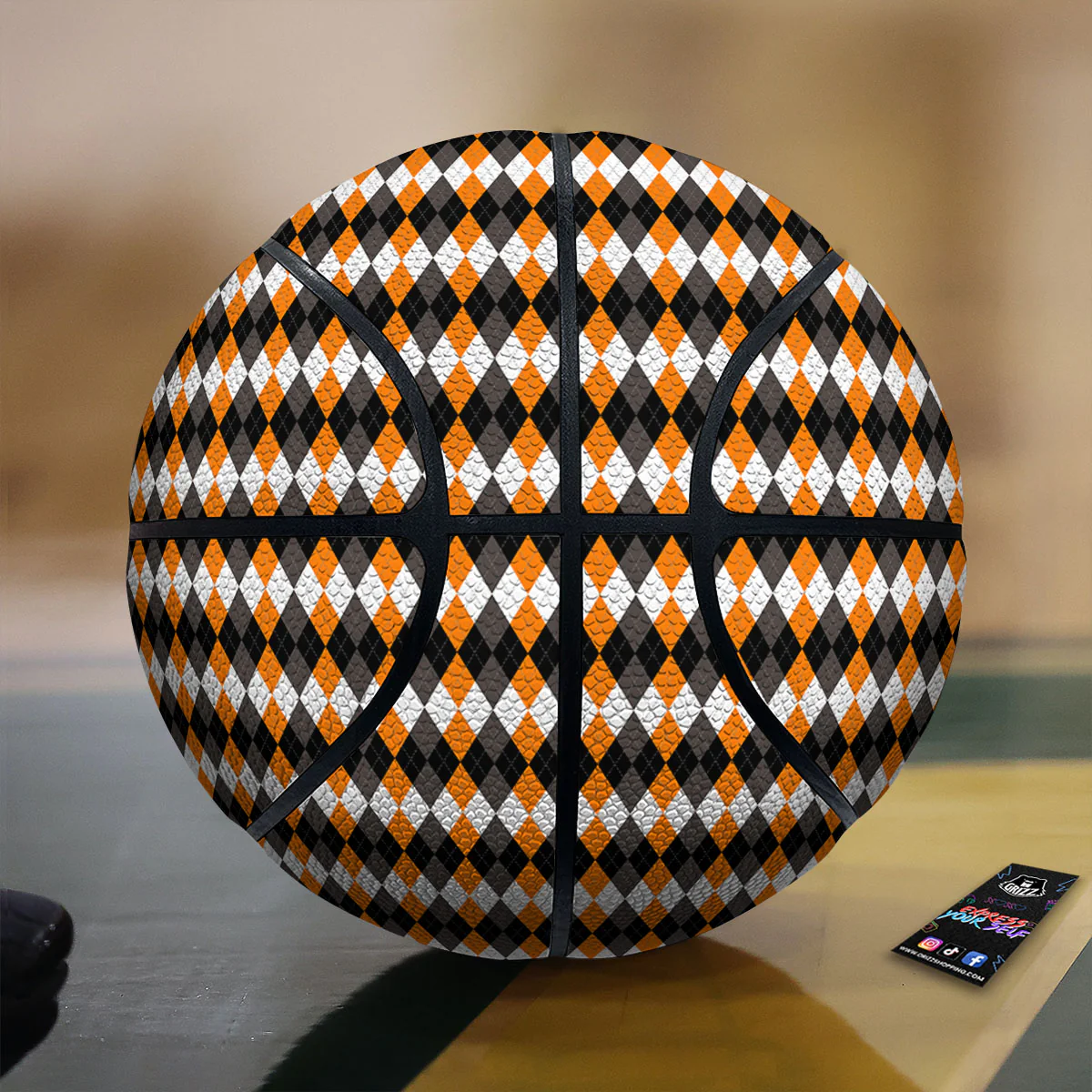 Orange And White Grey Black Argyle Print Basketball