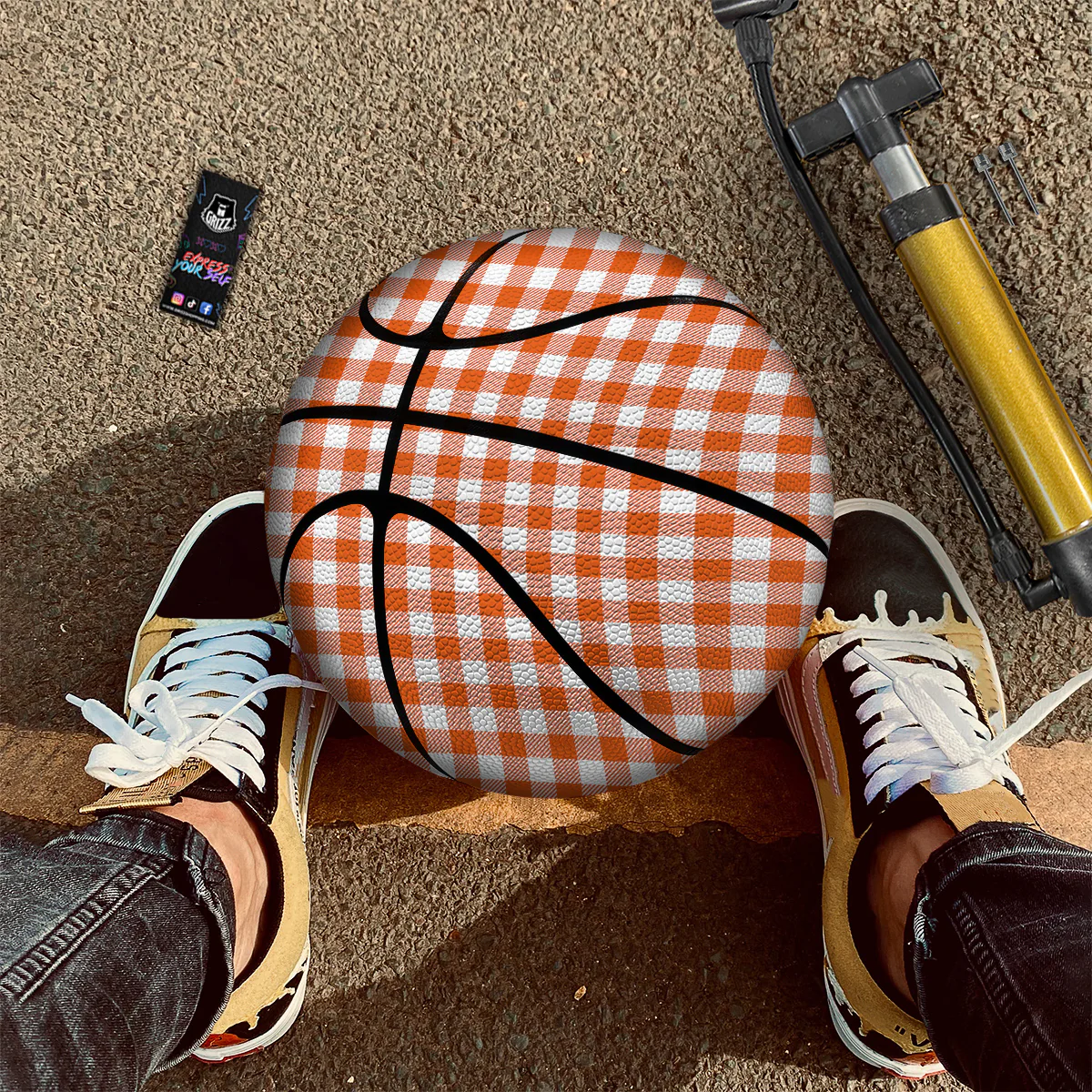 Orange Burnt And White Check Print Basketball - Image 3