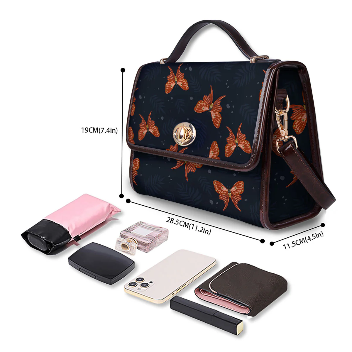 Orange Butterfly Monarch Print Pattern Women's Satchel Bag - Image 4