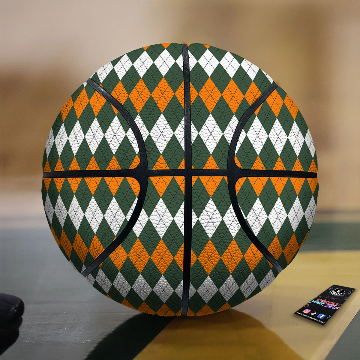 Orange Green And White Argyle Print Basketball
