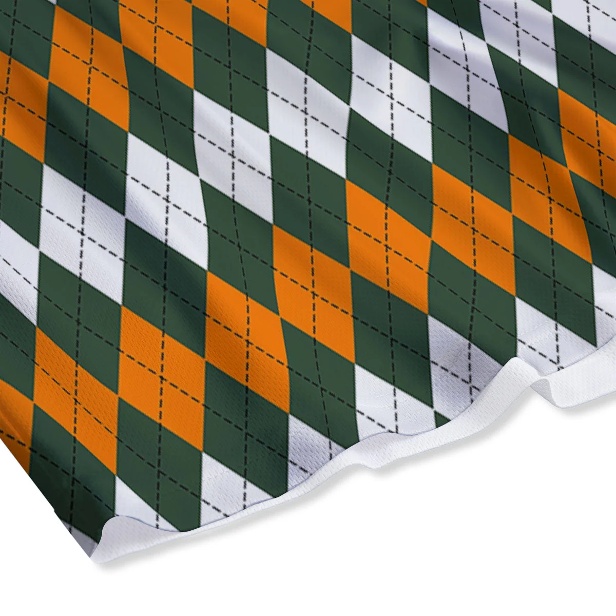 Orange Green And White Argyle Print Mesh Shorts - Image 4