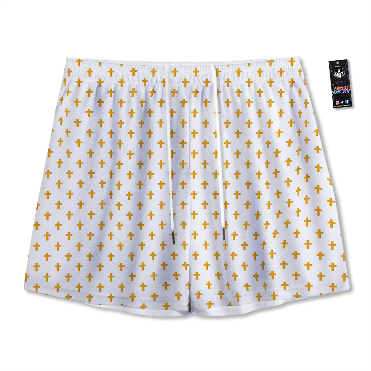 Orthodox Cross Print Pattern Mesh Shorts