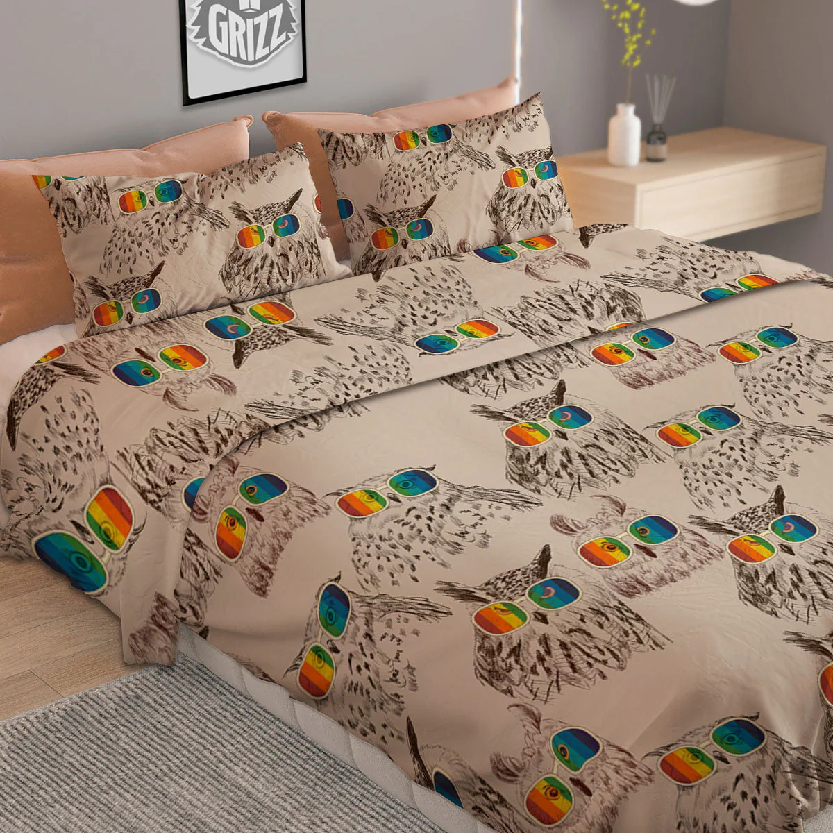 Owl Glasses Print Pattern Duvet Cover Bedding Set - Image 2