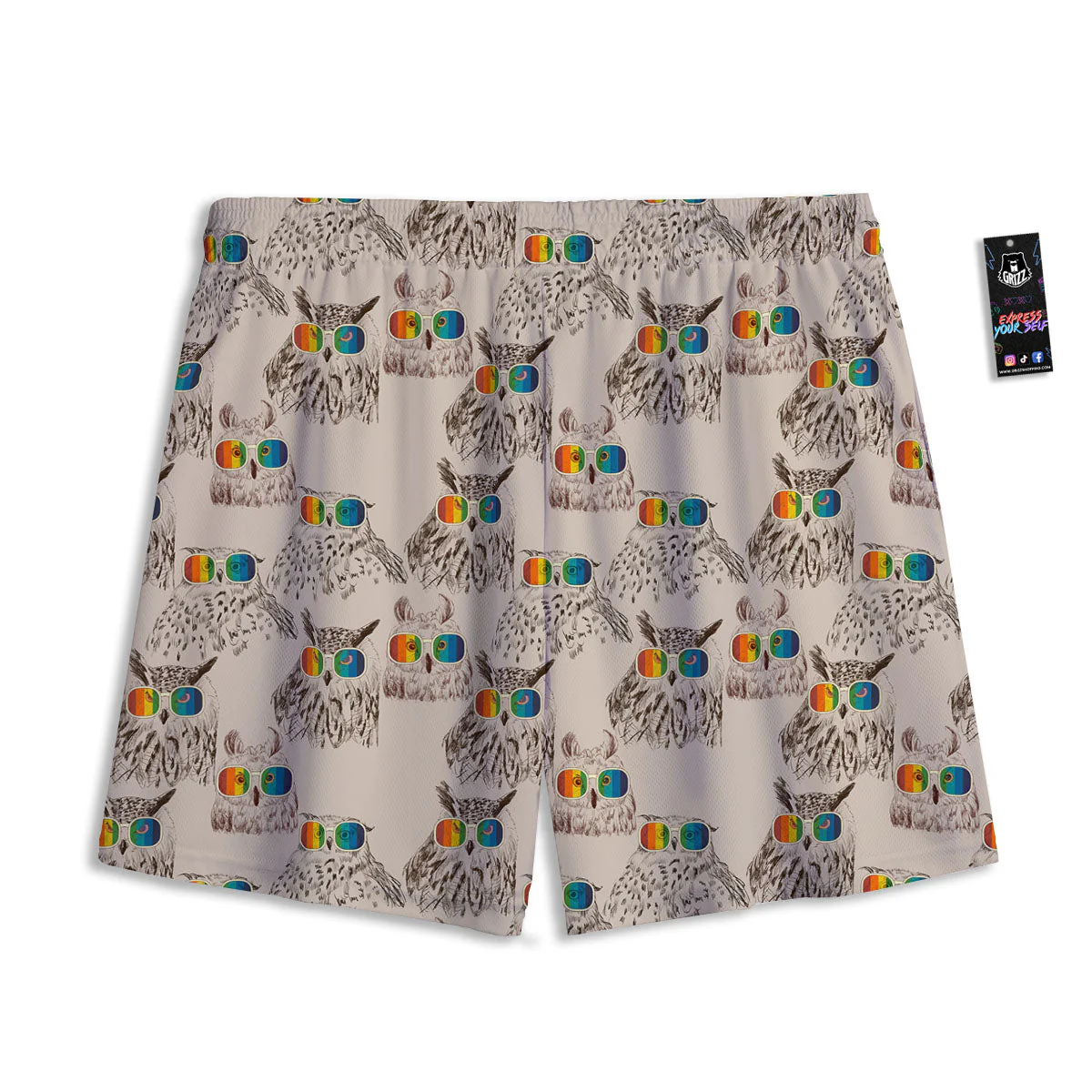 Owl Glasses Print Pattern Mesh Shorts - Image 2