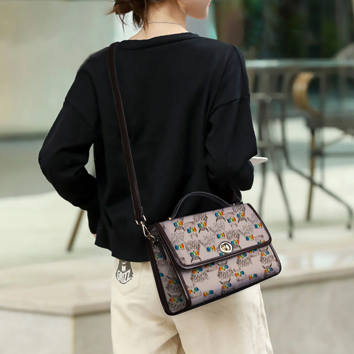 Owl Glasses Print Pattern Women's Satchel Bag - Image 3