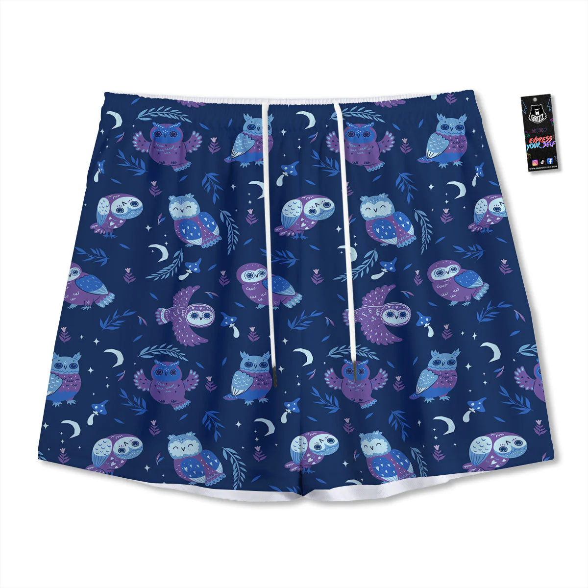 Owl Night Print Pattern Mesh Shorts