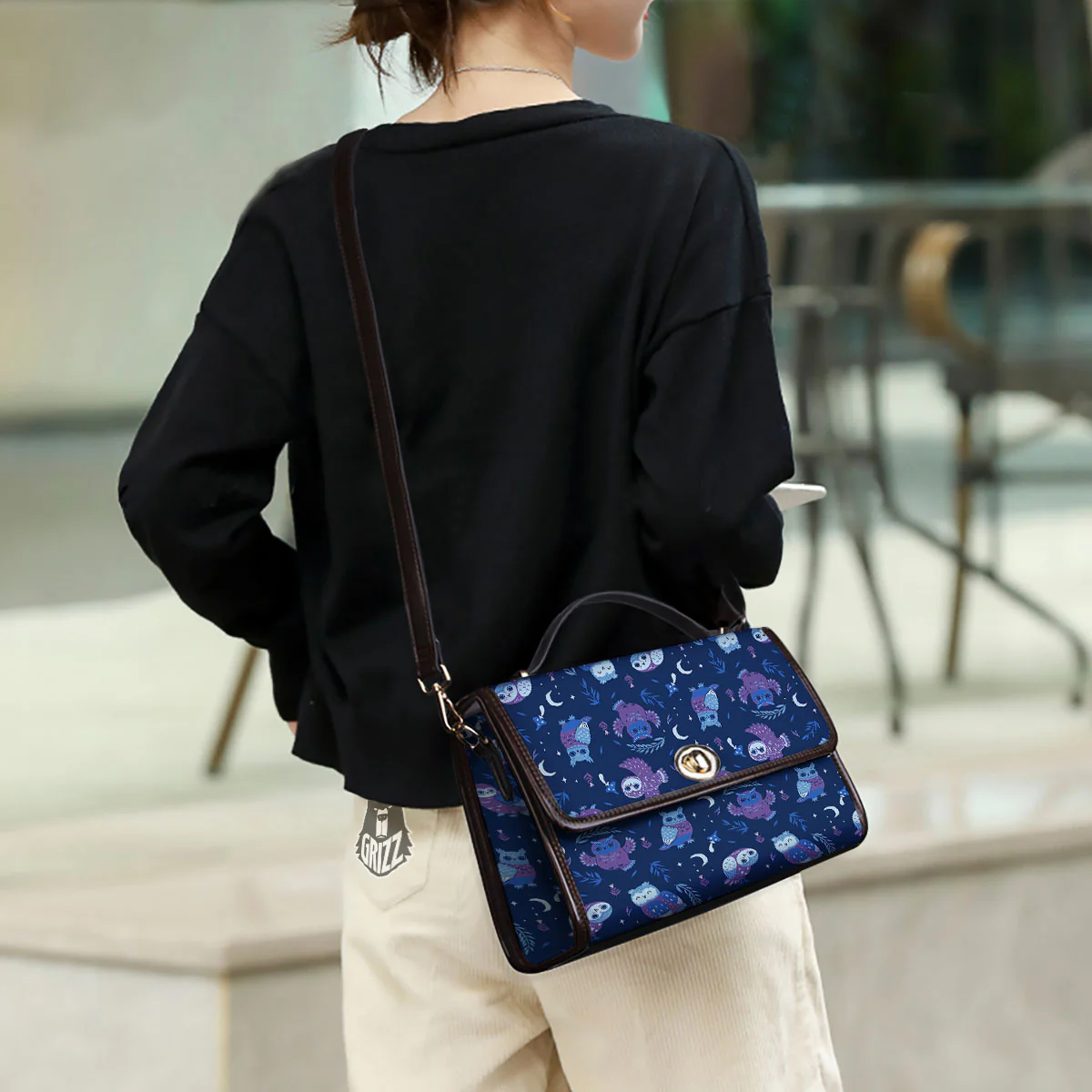 Owl Night Print Pattern Women's Satchel Bag - Image 3