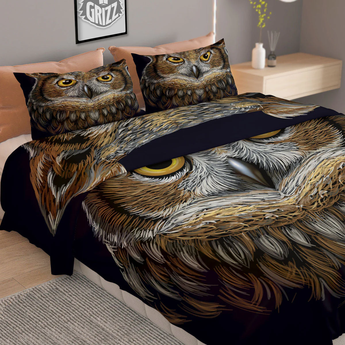Owl Portrait Print Duvet Cover Bedding Set - Image 2