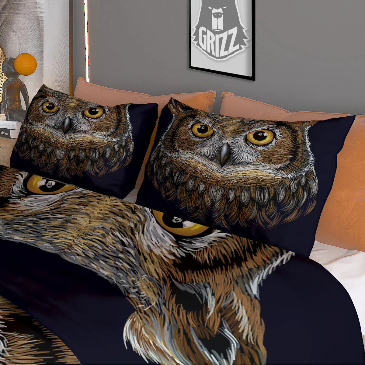 Owl Portrait Print Duvet Cover Bedding Set - Image 3