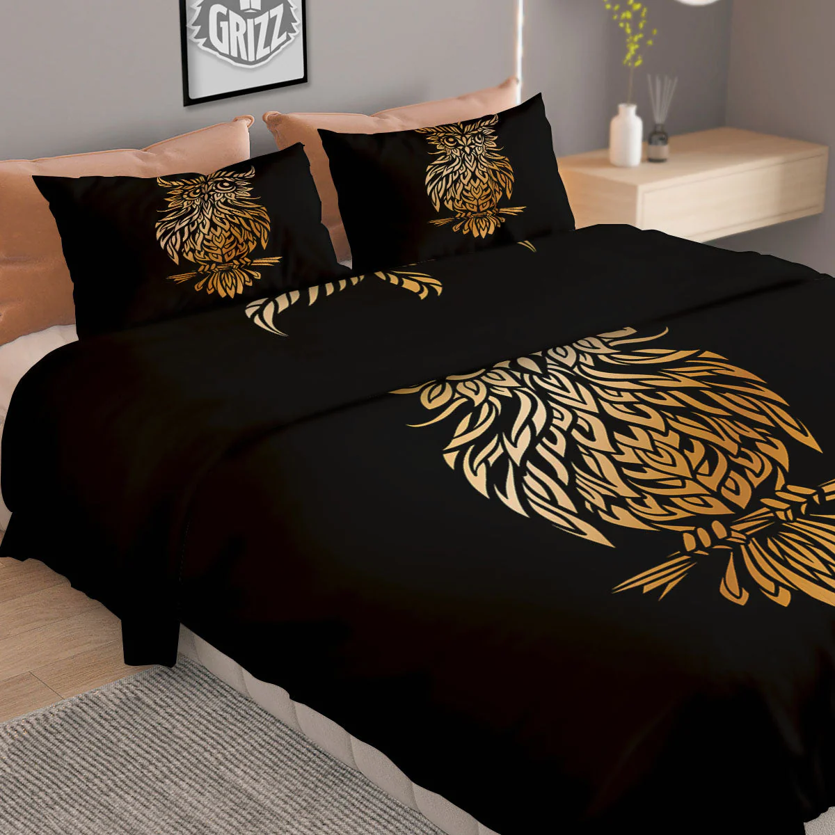 Owl Spiritual Golden Print Duvet Cover Bedding Set - Image 2