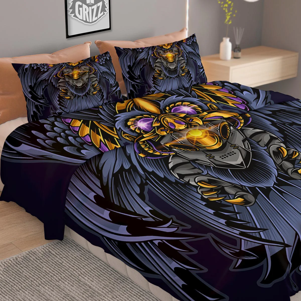 Owl Steampunk Print Duvet Cover Bedding Set - Image 2