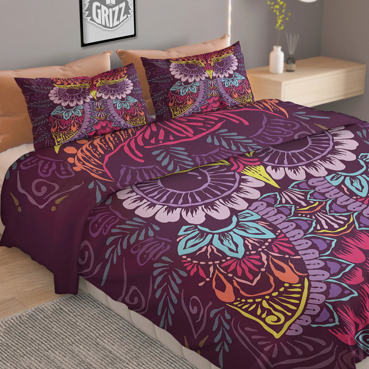 Owl Tribal Colorful Print Duvet Cover Bedding Set - Image 2