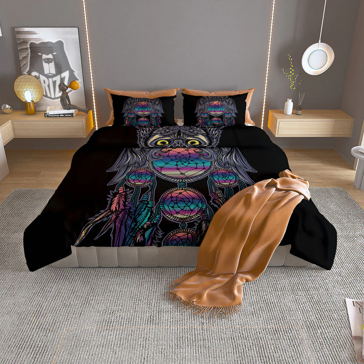 Owl With Dreamcatcher Print Duvet Cover Bedding Set