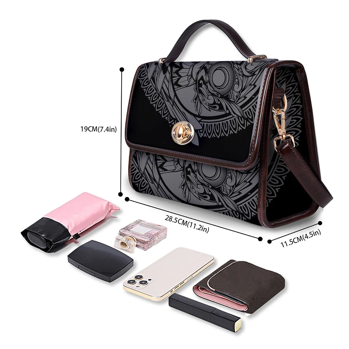 Owl Yin Yang Print Women's Satchel Bag - Image 4