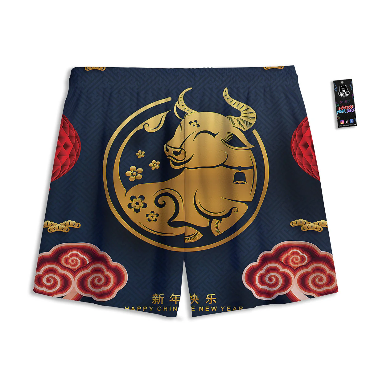 Ox Zodiac Chinese Cute Print Mesh Shorts - Image 2