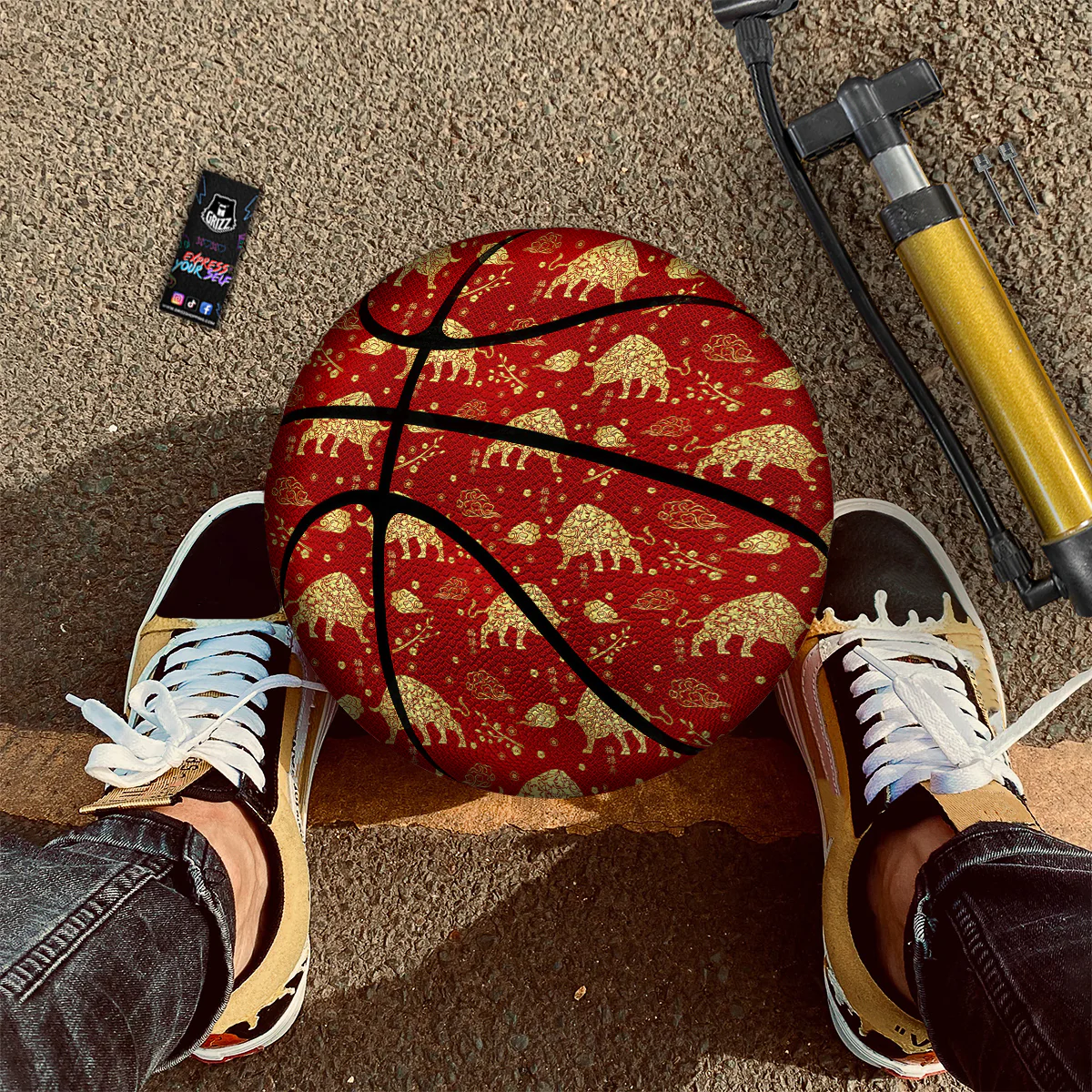 Ox Zodiac Chinese Flower Print Basketball - Image 2