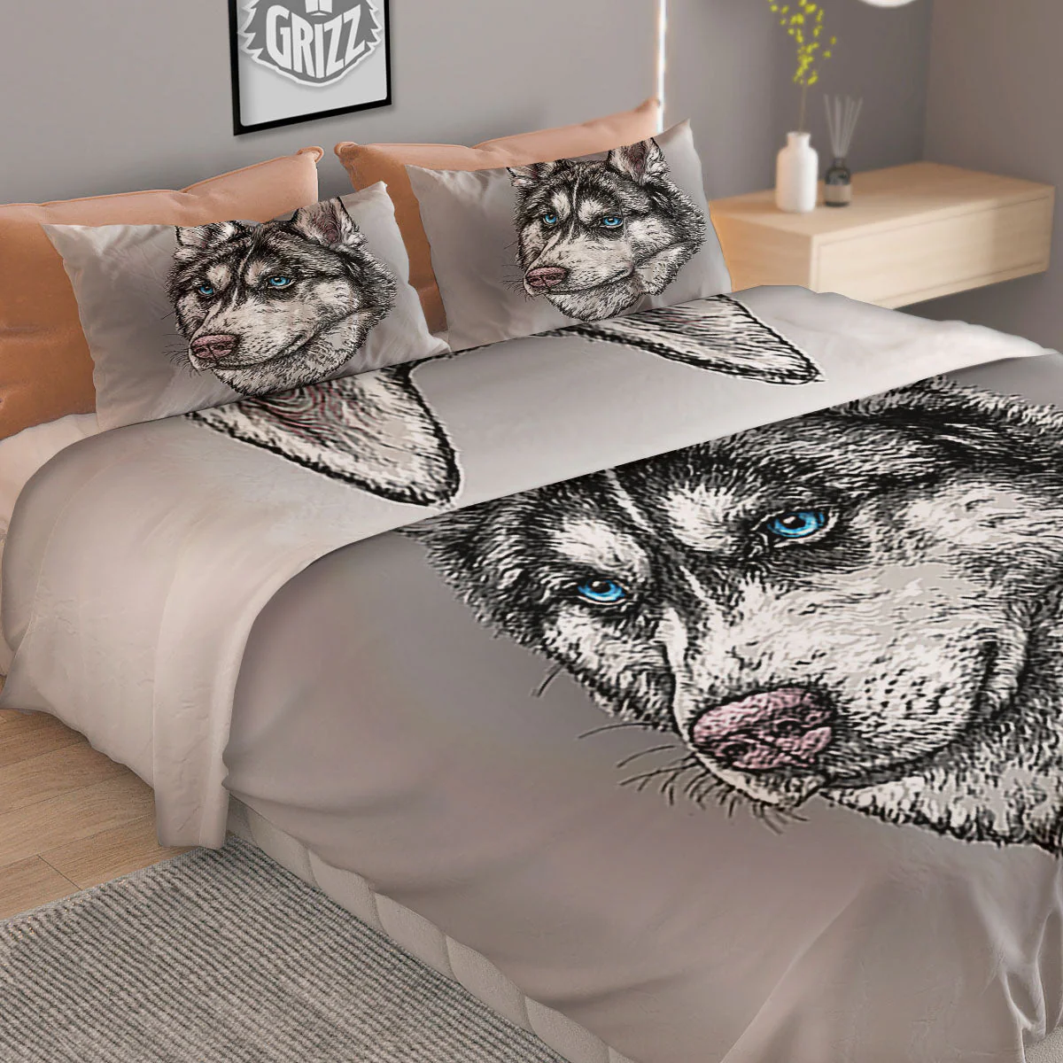 Painting Alaskan Malamute Print Duvet Cover Bedding Set - Image 2
