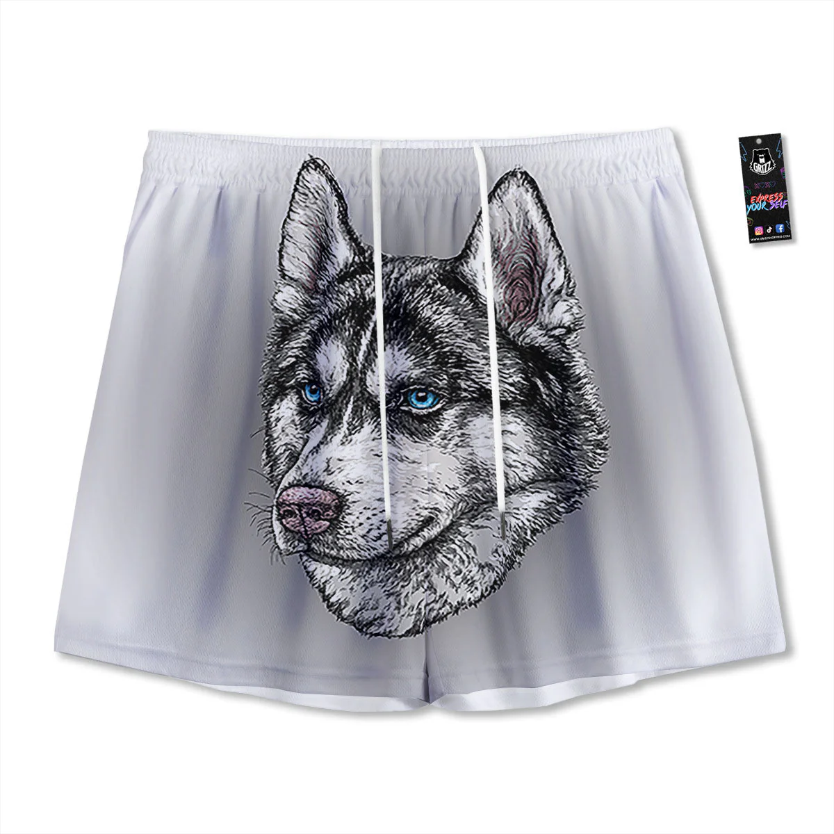 Painting Alaskan Malamute Print Mesh Shorts