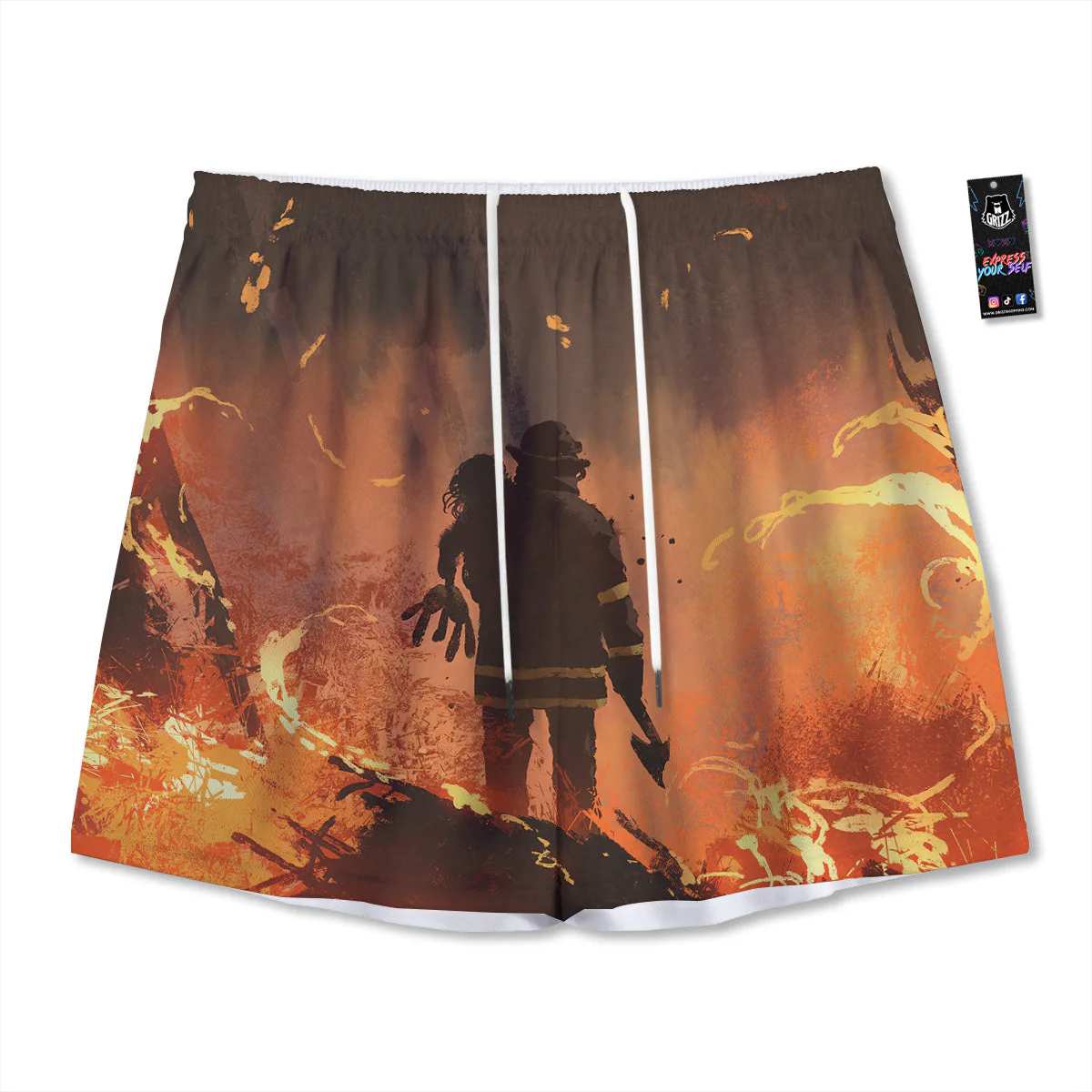 Painting Brave Firefighter Print Mesh Shorts