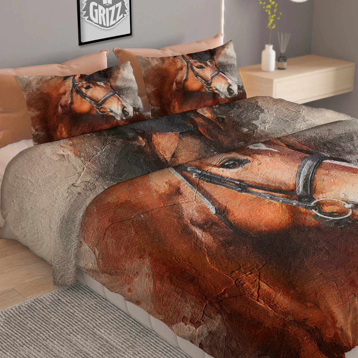Painting Brown Horse Print Duvet Cover Bedding Set - Image 2