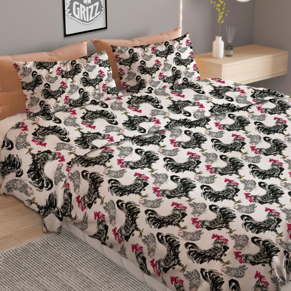 Painting Chicken Ink Print Pattern Duvet Cover Bedding Set - Image 2
